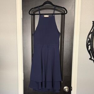 Altar'd State Navy High-Neck Halter High-Low Dress